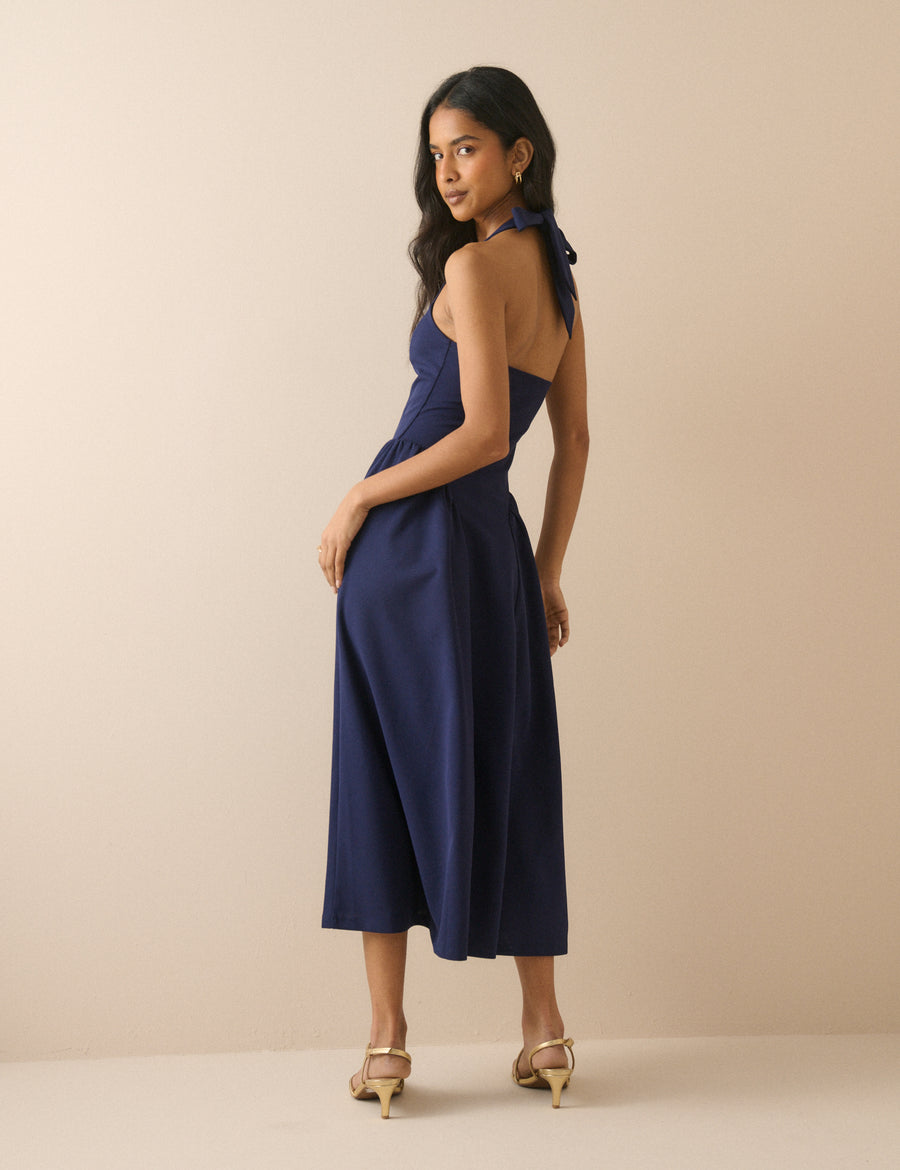 Navy Halterneck Amie Midi Dress
