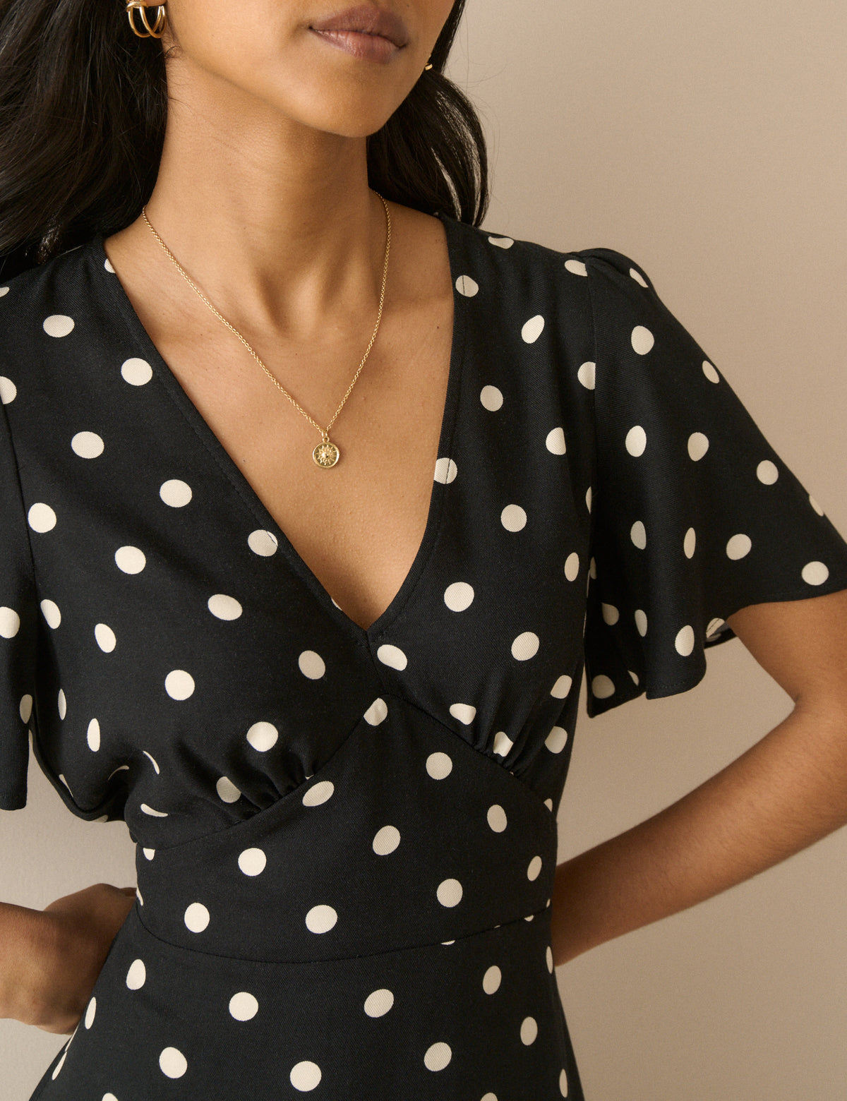 Black Polka Dot Atlas Midi Dress