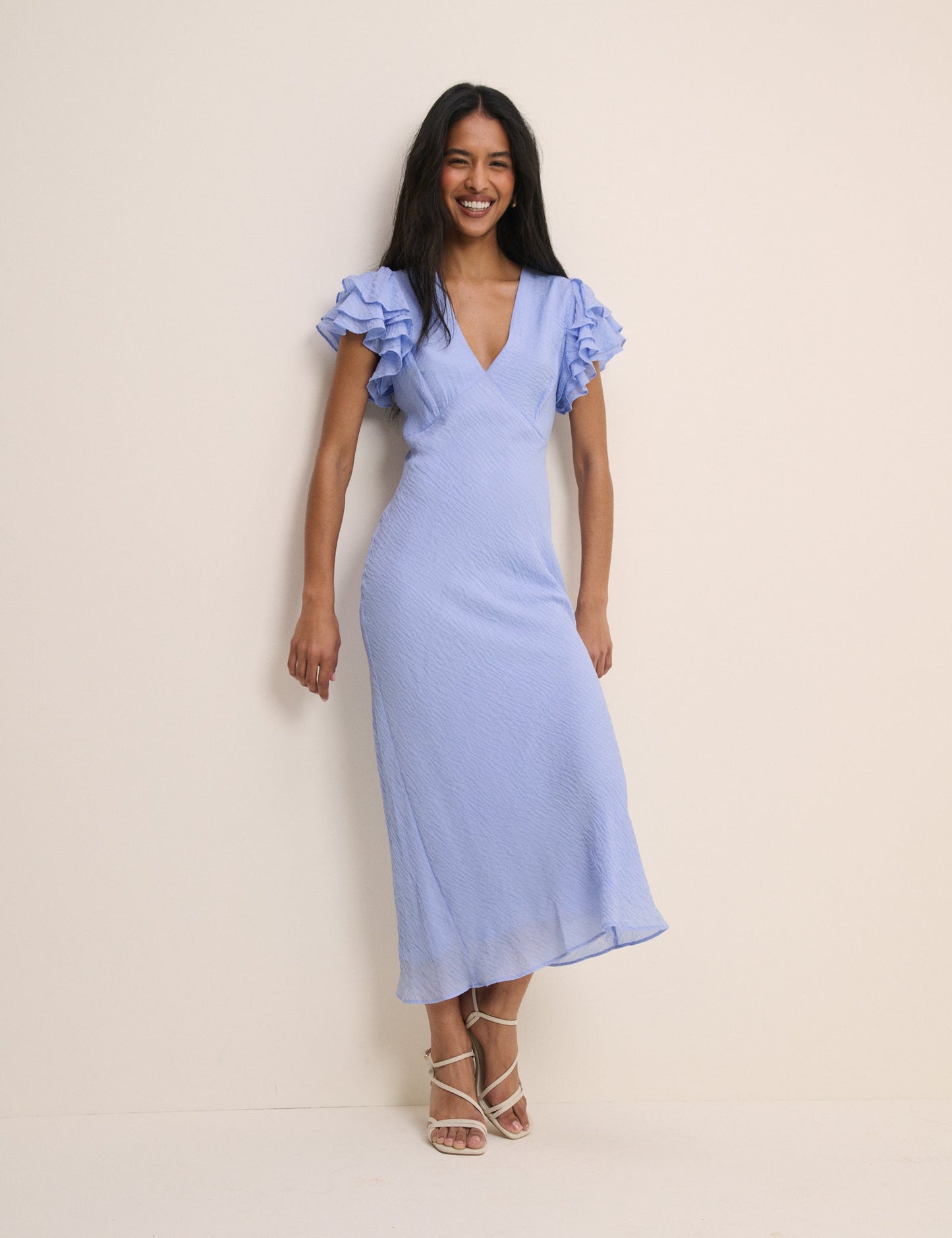 Blue Frill Sleeve Layla Midi Dress