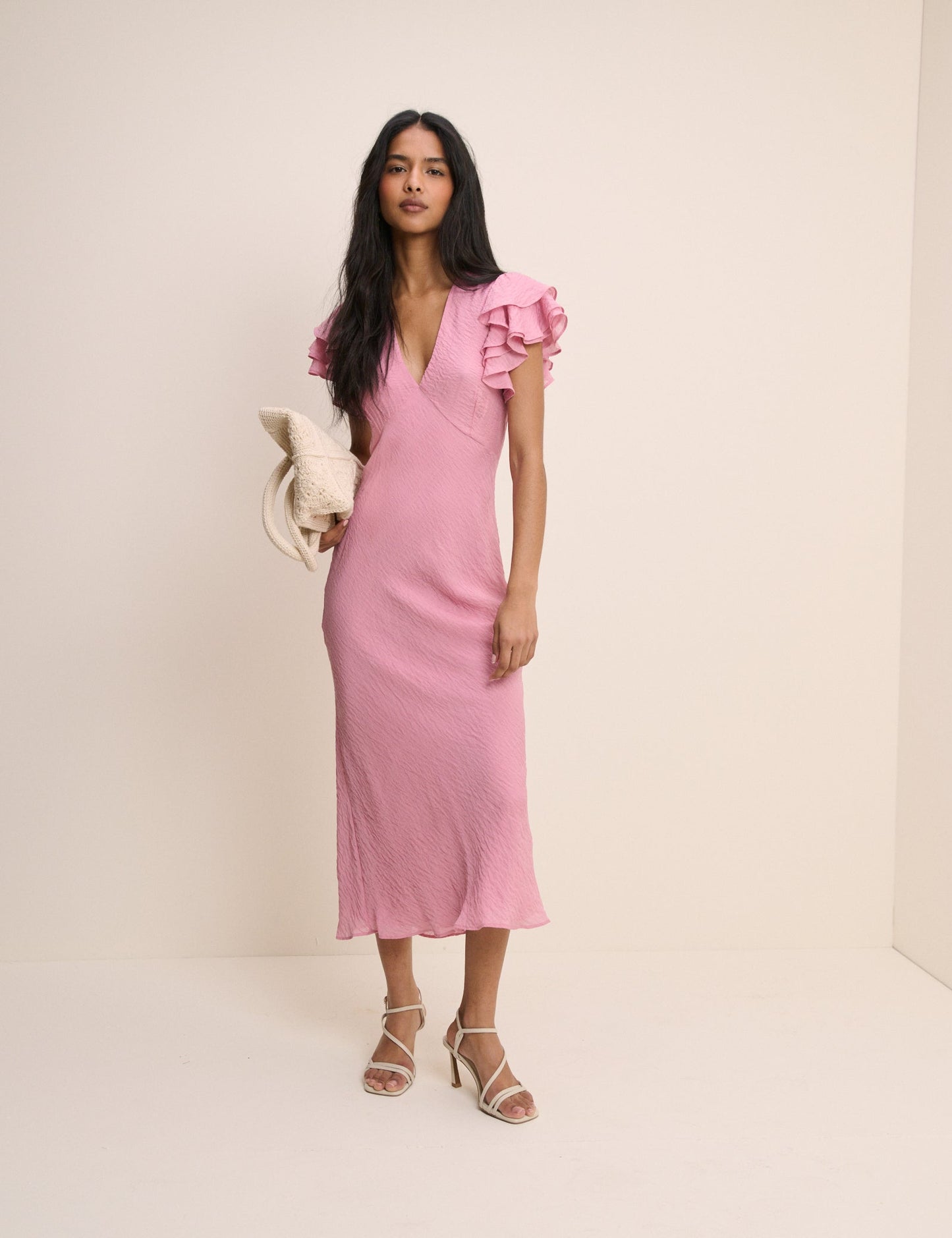 Powder Pink Frill Sleeve Layla Midi Dress