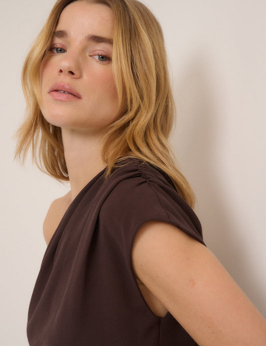 Brown One Shoulder Sanaria Jumpsuit