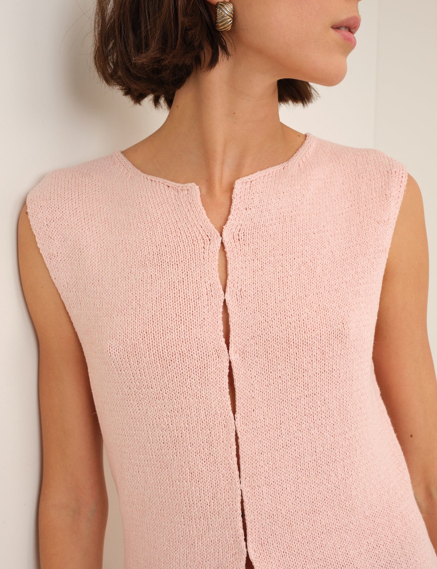 Pink Linen-Blend Sleeveless Knitted Top