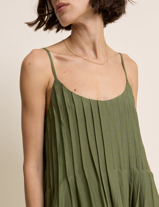 Olive Green Pintuck Mina Maxi Dress