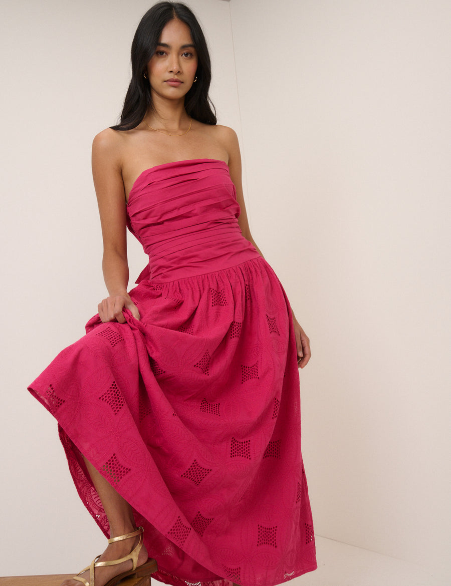 Raspberry pink bandeau dress.