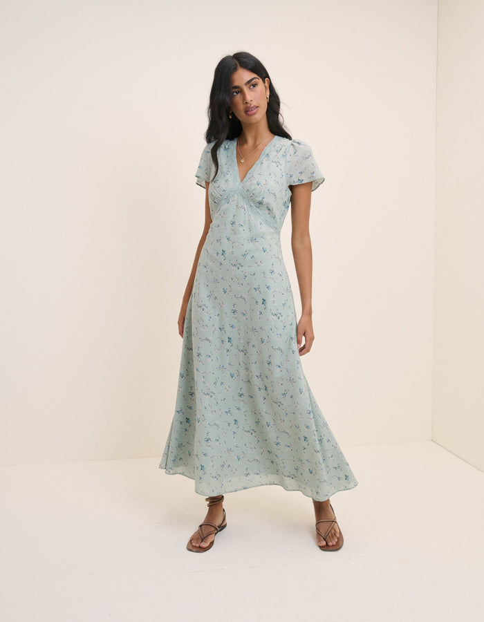 Mint Green Floral Bellinda Midi Dress