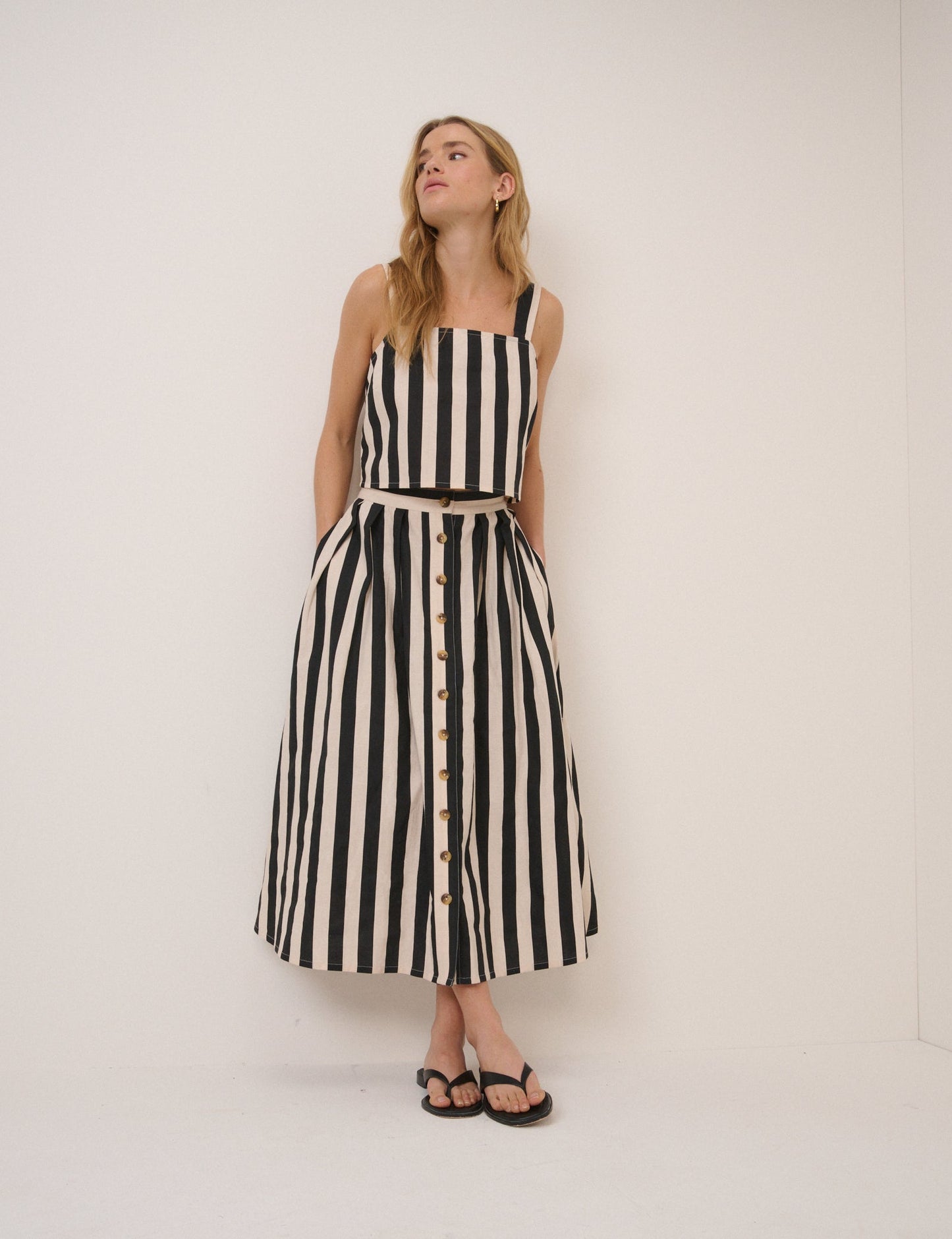 Black Striped Swing Top