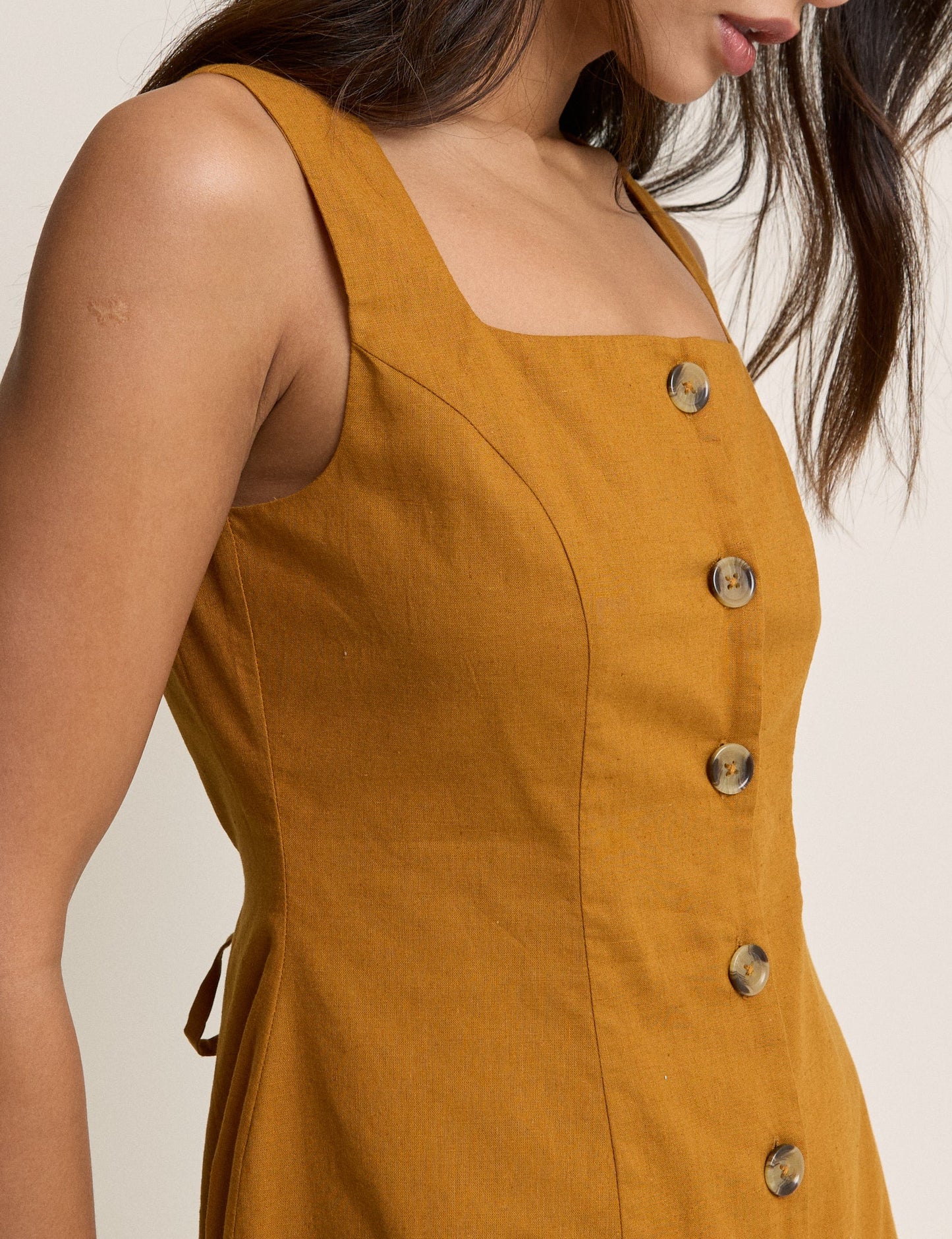 Mustard Yellow Square Neck Rosie Mini Dress