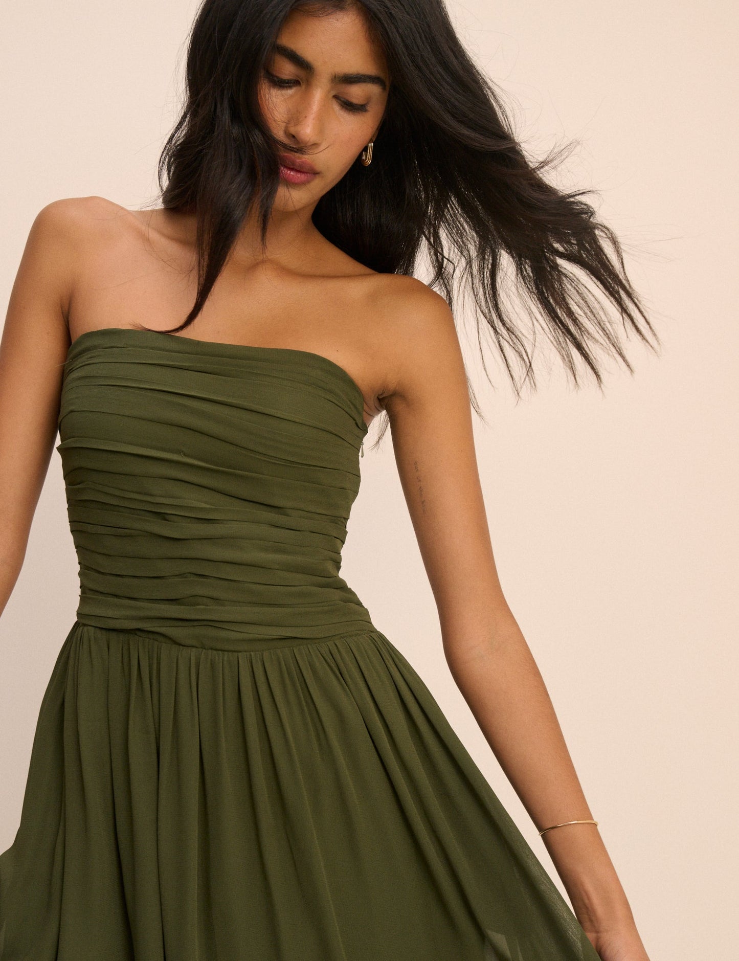 Khaki Green Bandeau Alice Midi Dress