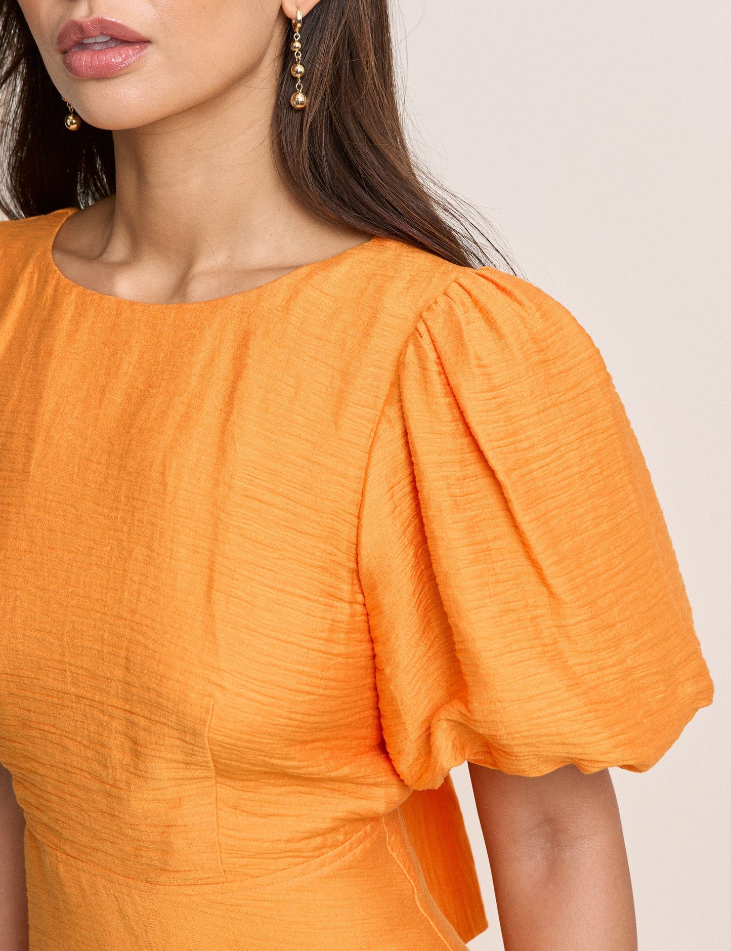 Orange Puff Sleeve Zola Midi Dress
