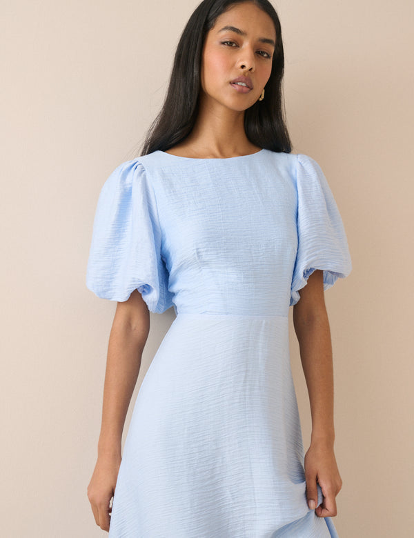 Baby Blue Puff Sleeve Zola Midi Dress
