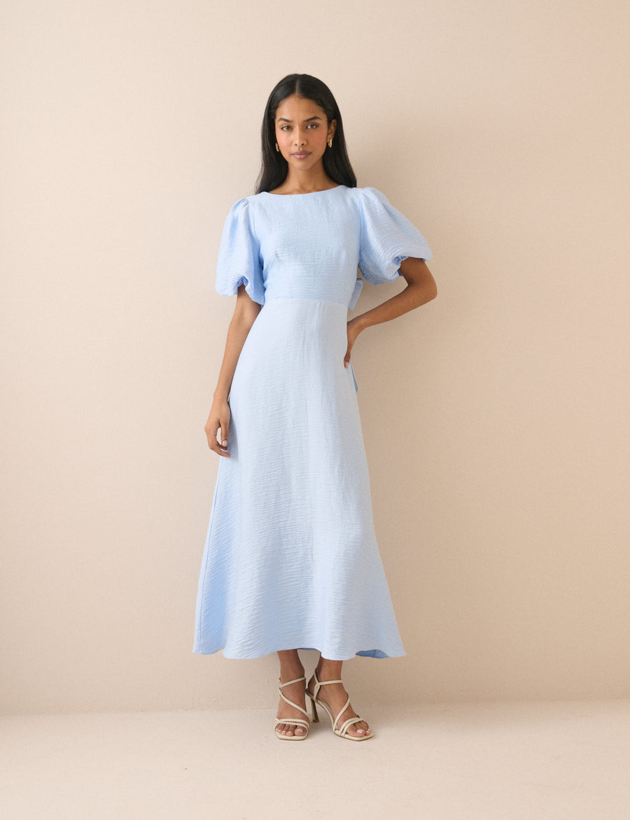 Baby Blue Puff Sleeve Zola Midi Dress