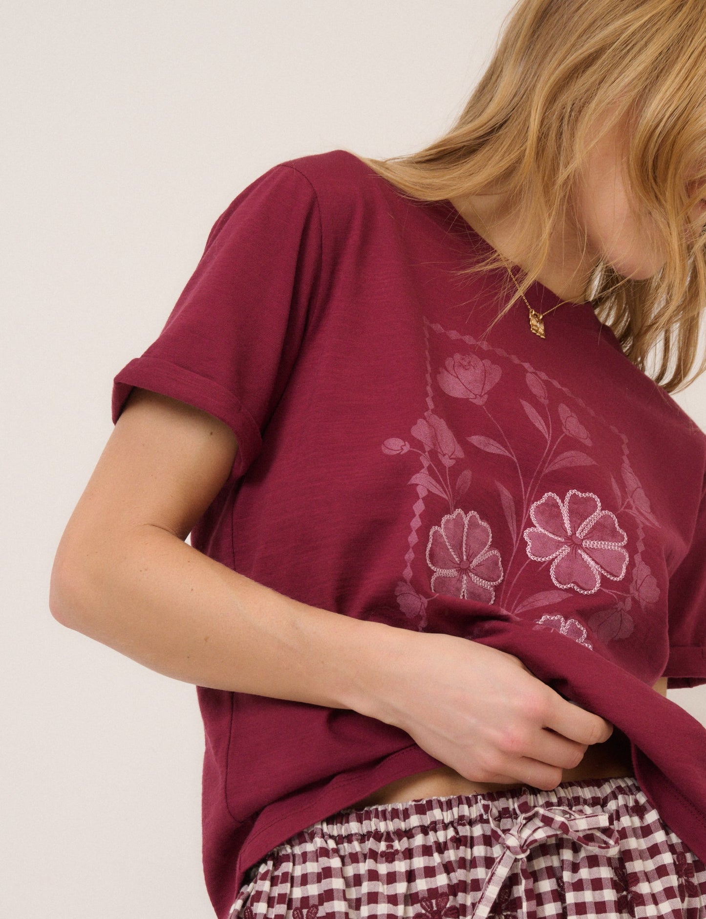 Burgundy Flower Graphic T-Shirt