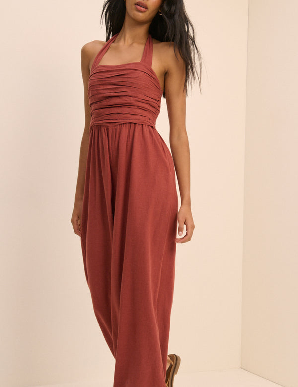 Red Halterneck Lilah Wide Leg Jumpsuit