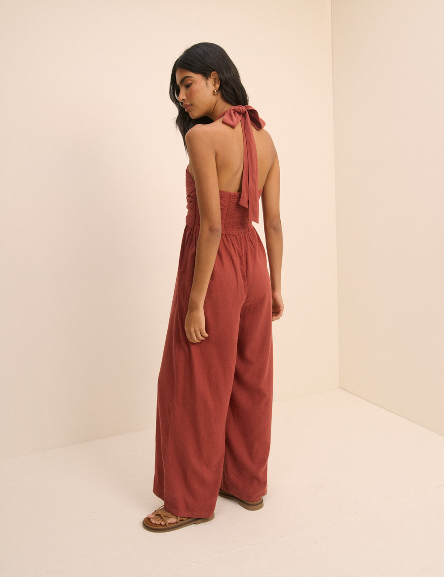 Red Halterneck Lilah Wide Leg Jumpsuit