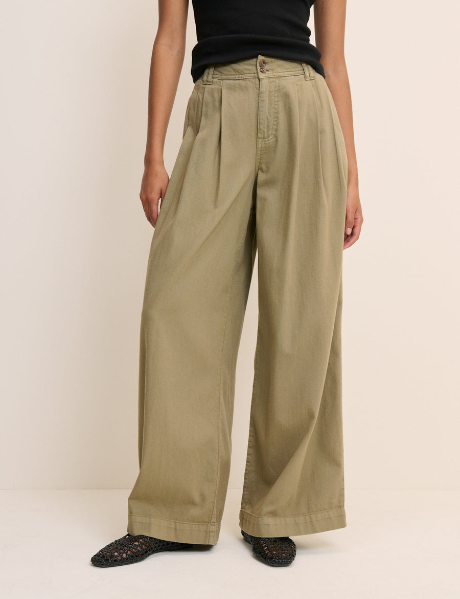 Green Pleated Wide Leg Trousers