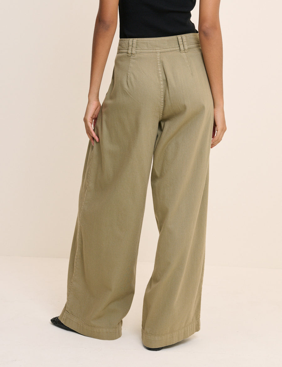 Green Pleated Wide Leg Trousers