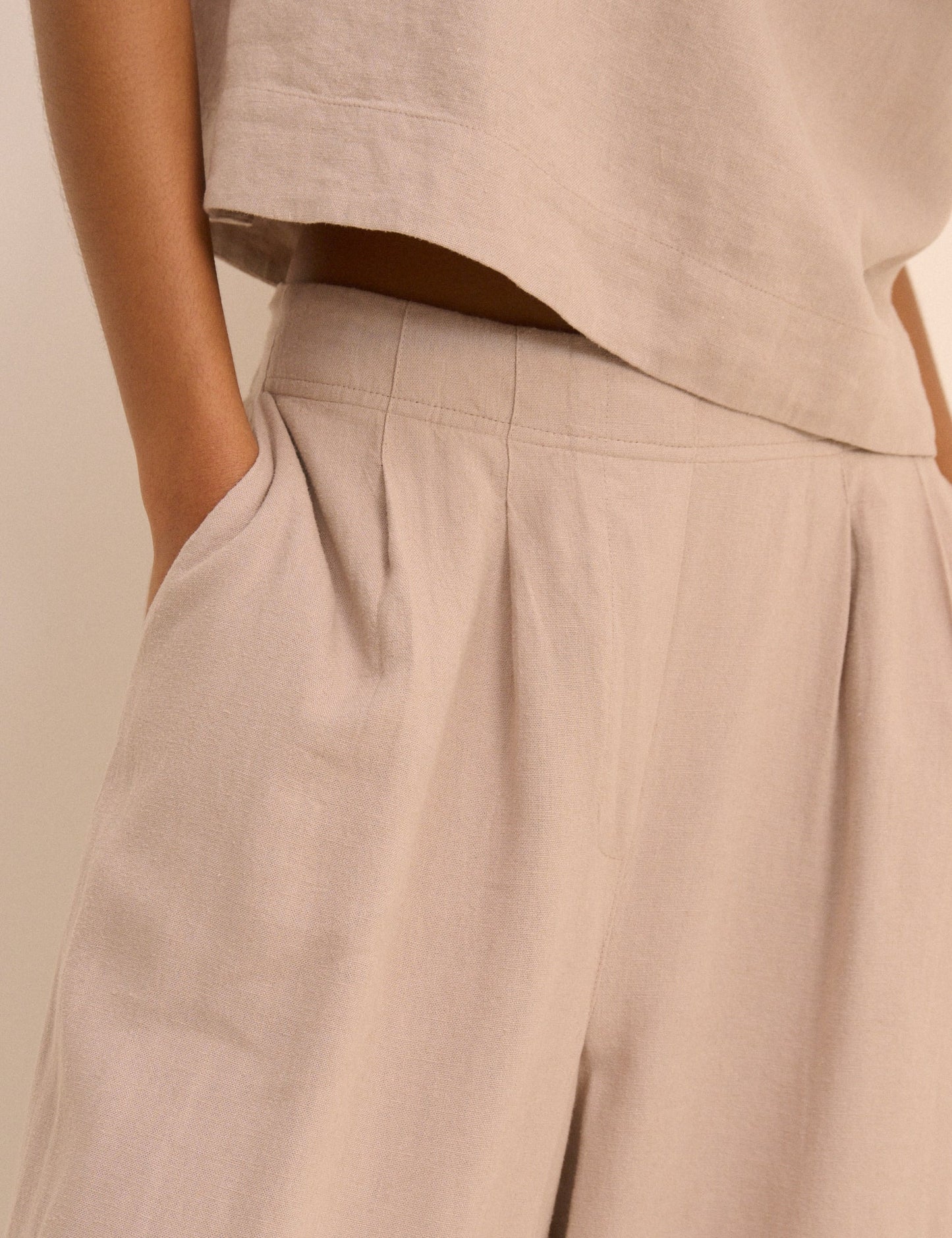 Sand Linen-Blend Silsoe Clean Wide Leg Trousers