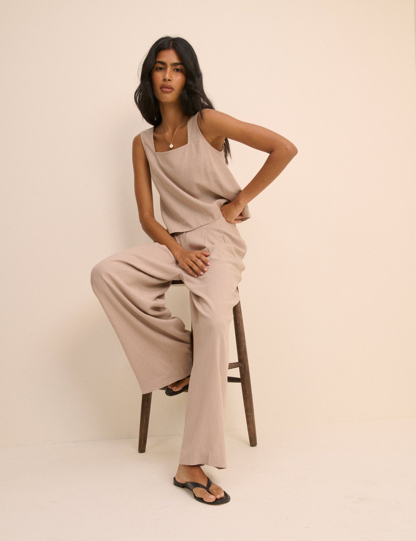 Sand Linen-Blend Silsoe Clean Wide Leg Trousers