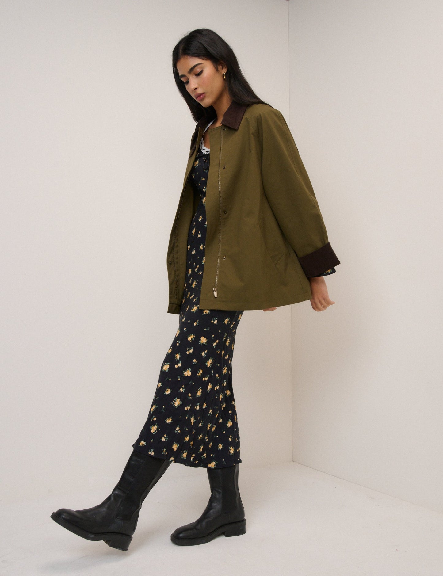 Khaki Cord Detail Barn Jacket