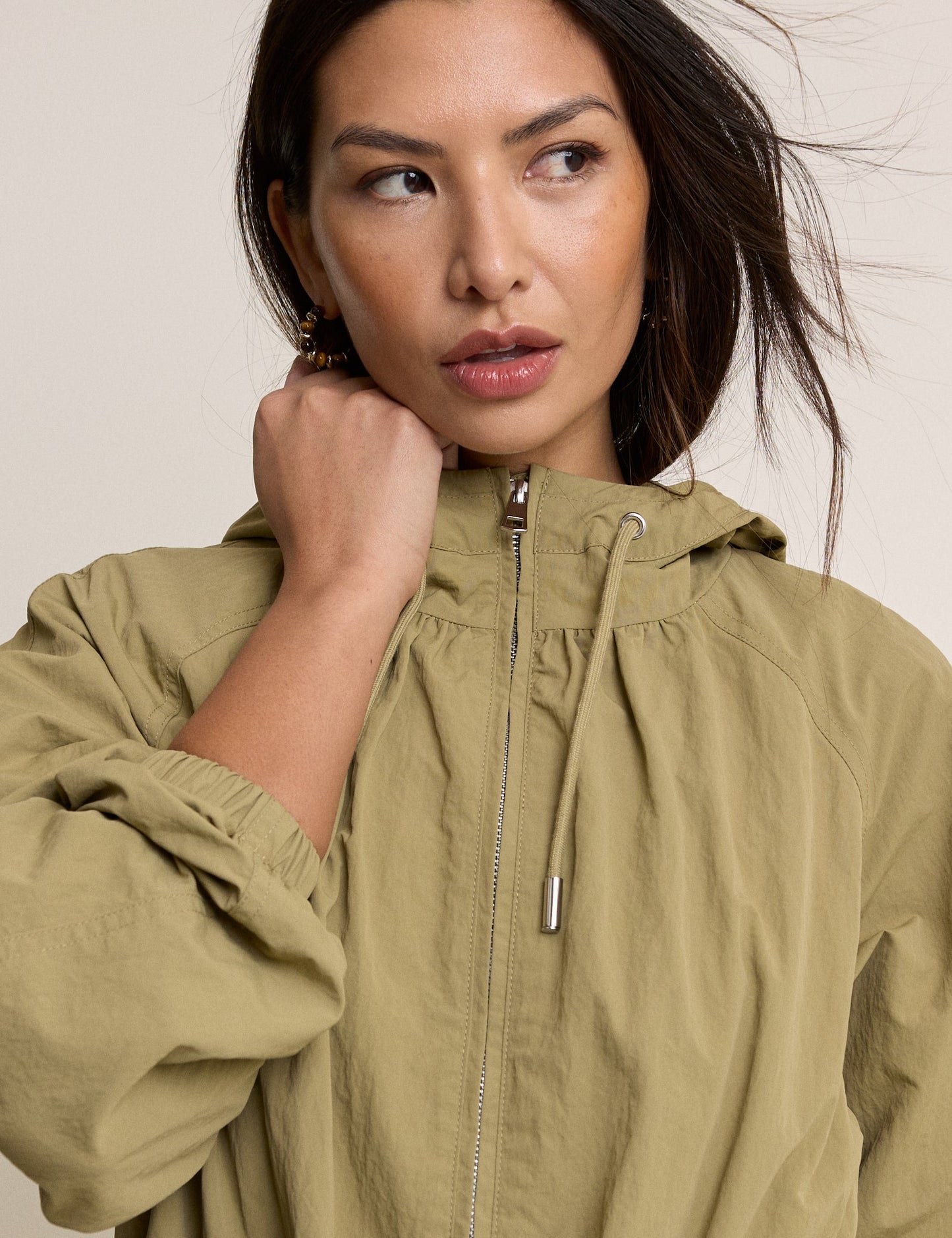 Khaki Drawcord Waist Hooded Parka