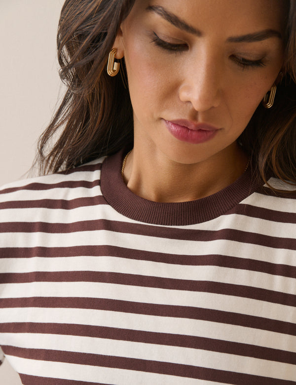 Brown Striped Wide Sleeve Jersey Top