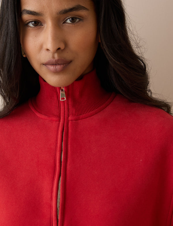 Red Quarter Zip Funnel Neck Sweatshirt