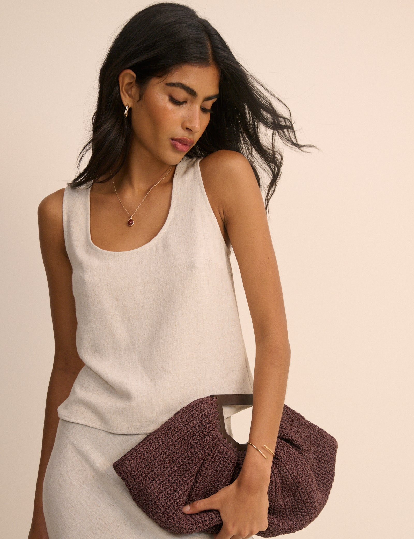 Soft cream linen blend tank top.