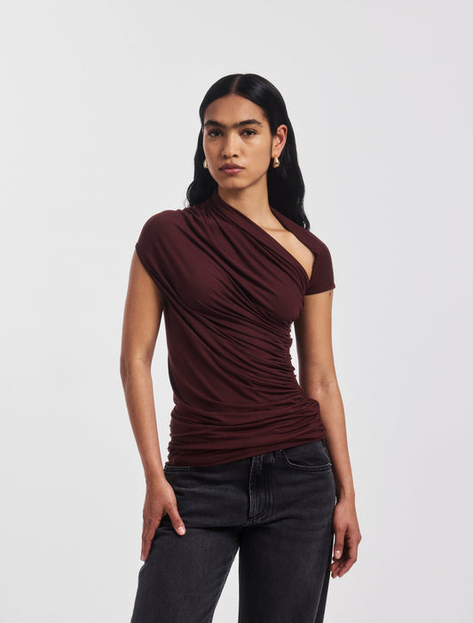 Micromodal top with cut out detailing, in deep burgundy purple.