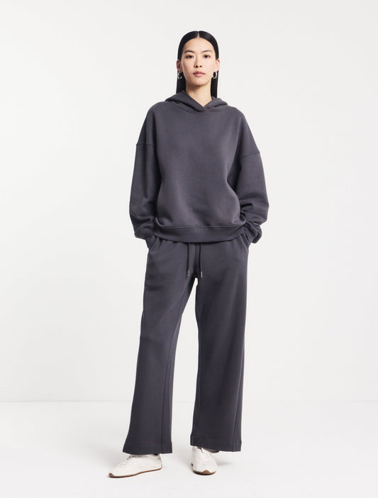 Charcoal grey straight leg tracksuit bottoms.