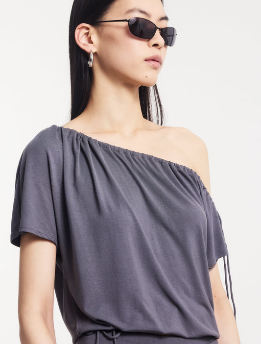 Charcoal grey tencel drawstring t-shirt.