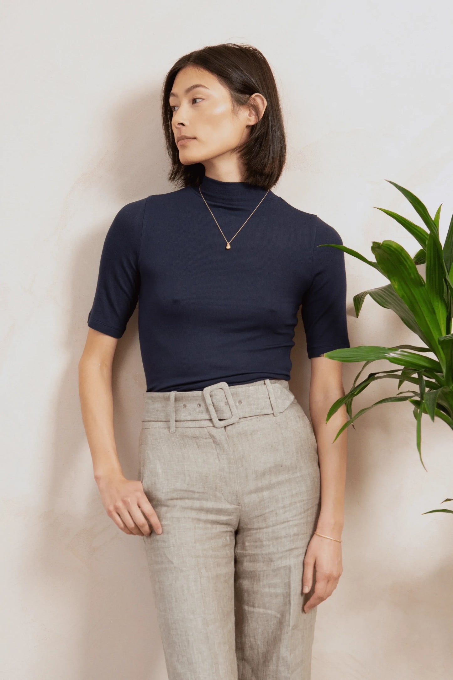 Mock Neck Micro Modal Top Navy