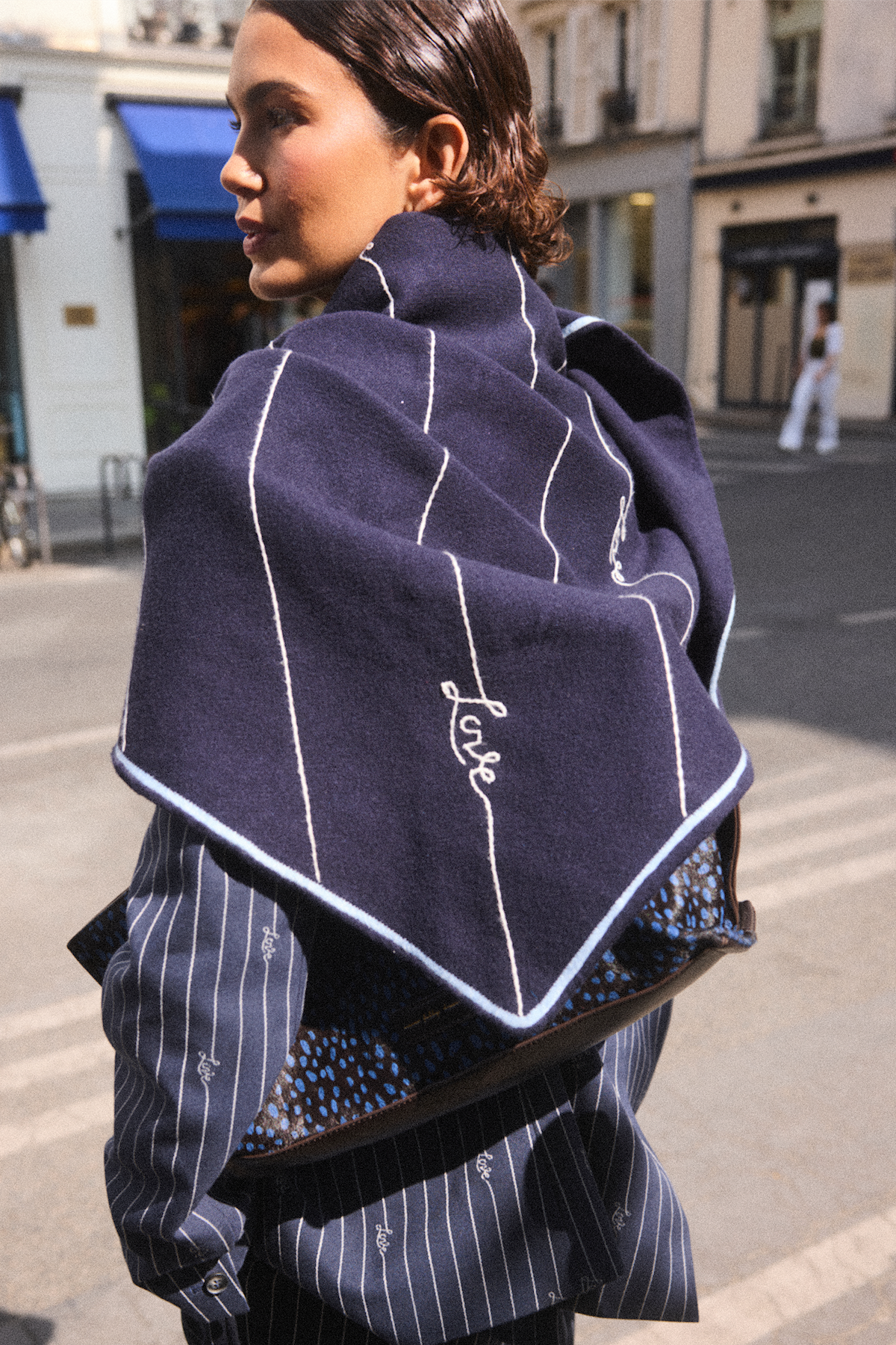 Navy Pinstripe Large Knit Scarf
