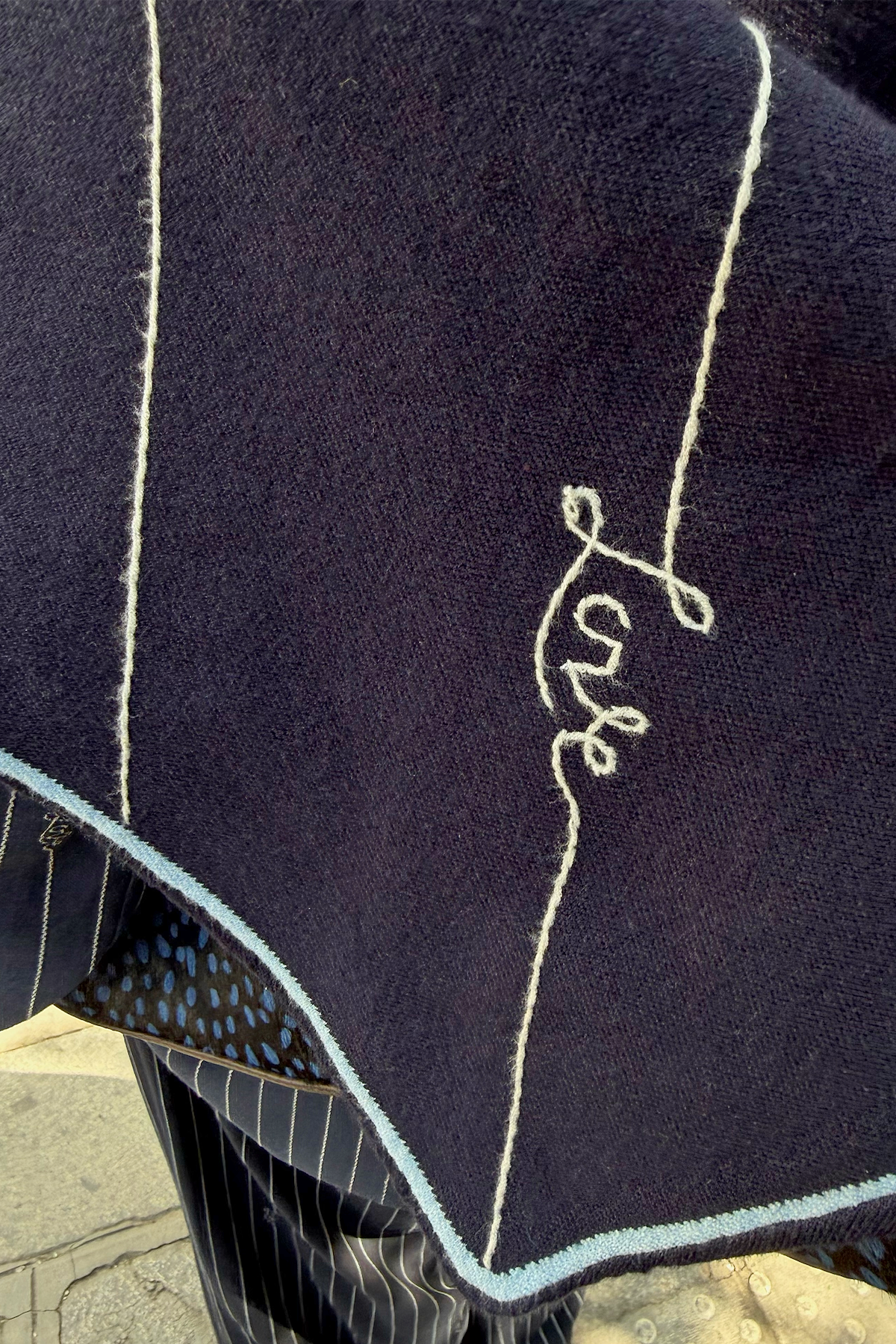 Navy Pinstripe Large Knit Scarf