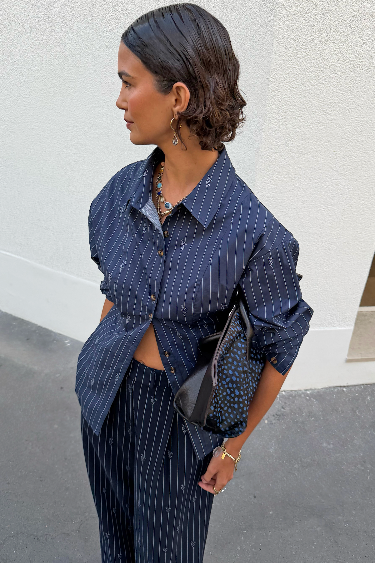 Navy Stripe Bow Shirt