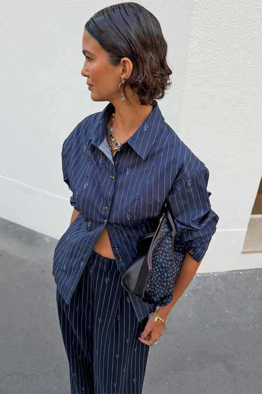 Navy Stripe Bow Shirt
