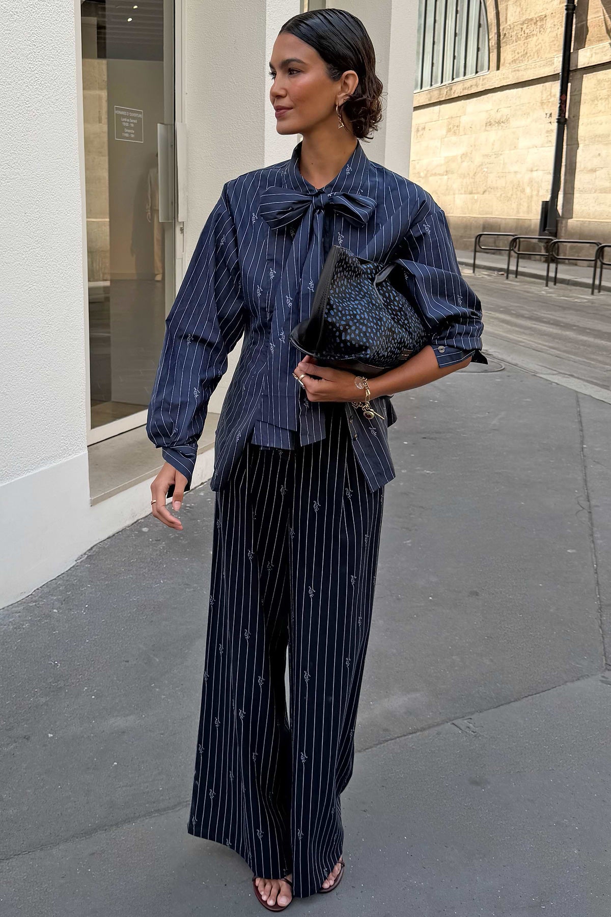 Navy Stripe Bow Shirt