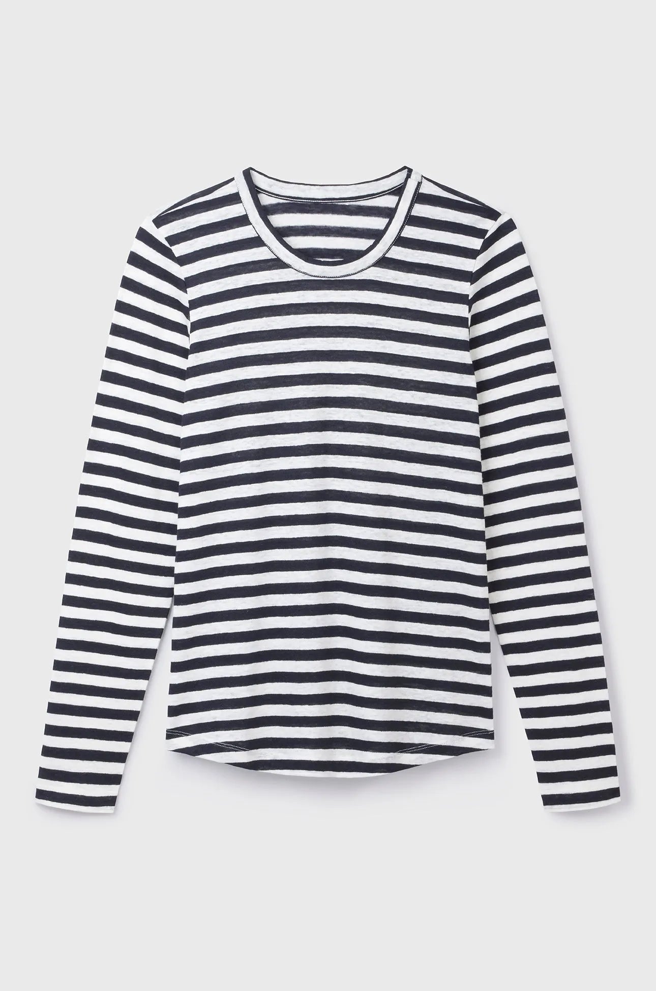 Long Sleeve Striped Linen T-shirt Navy