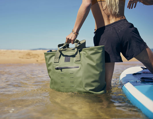 Olive waterproof 33l tote bag.