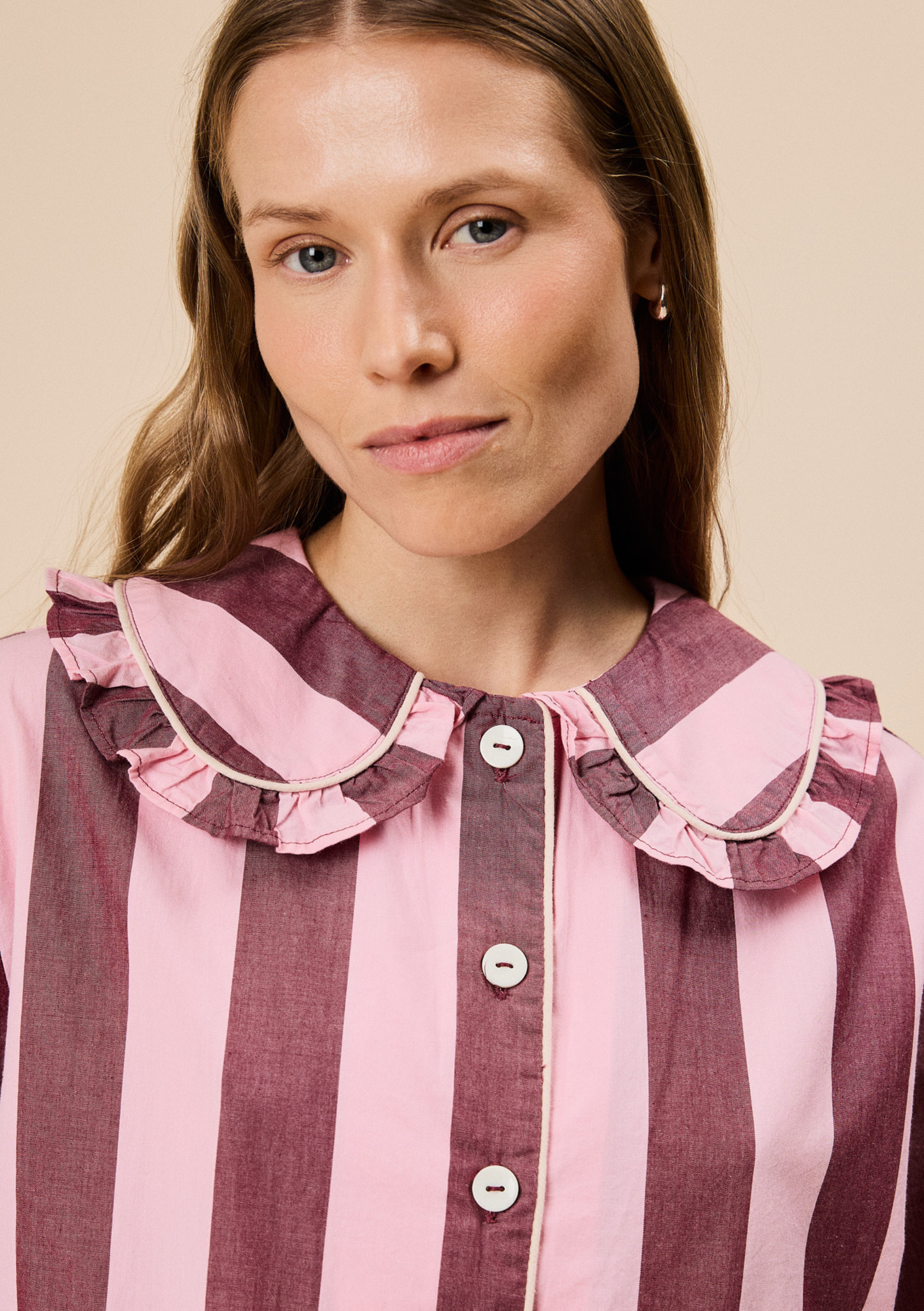 Cropped Cotton Pyjamas - Pink & Burgundy Stripe