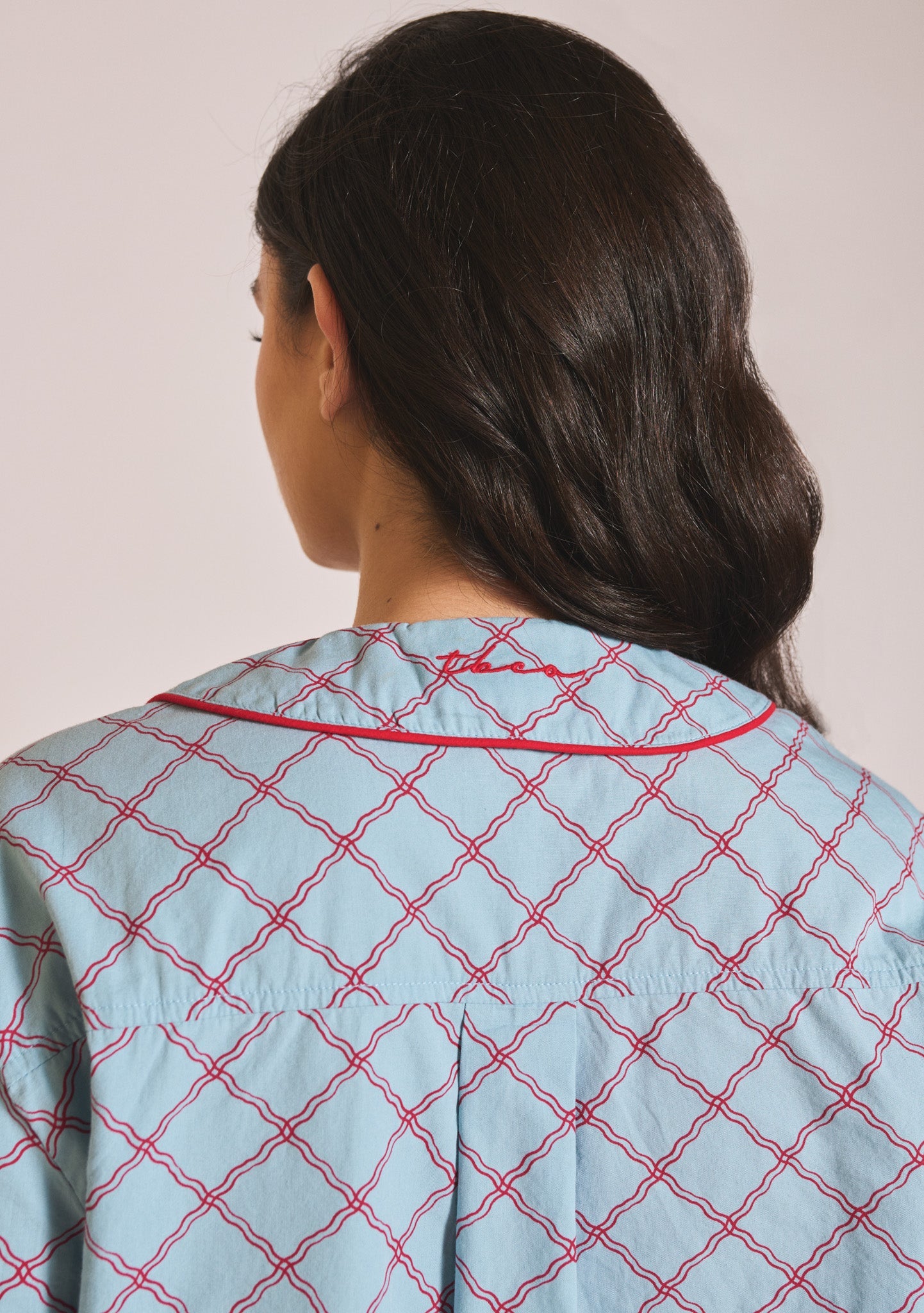 Cropped Cotton Pyjamas - Blue Lattice