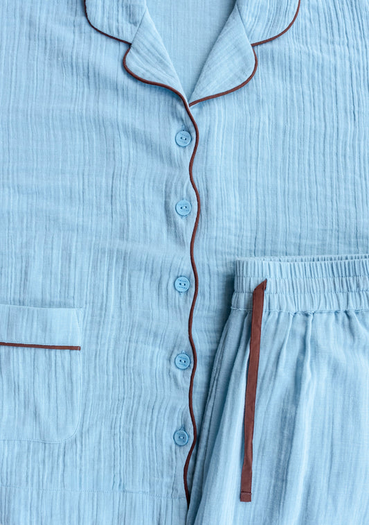 Cropped Cotton Pyjamas - Blue