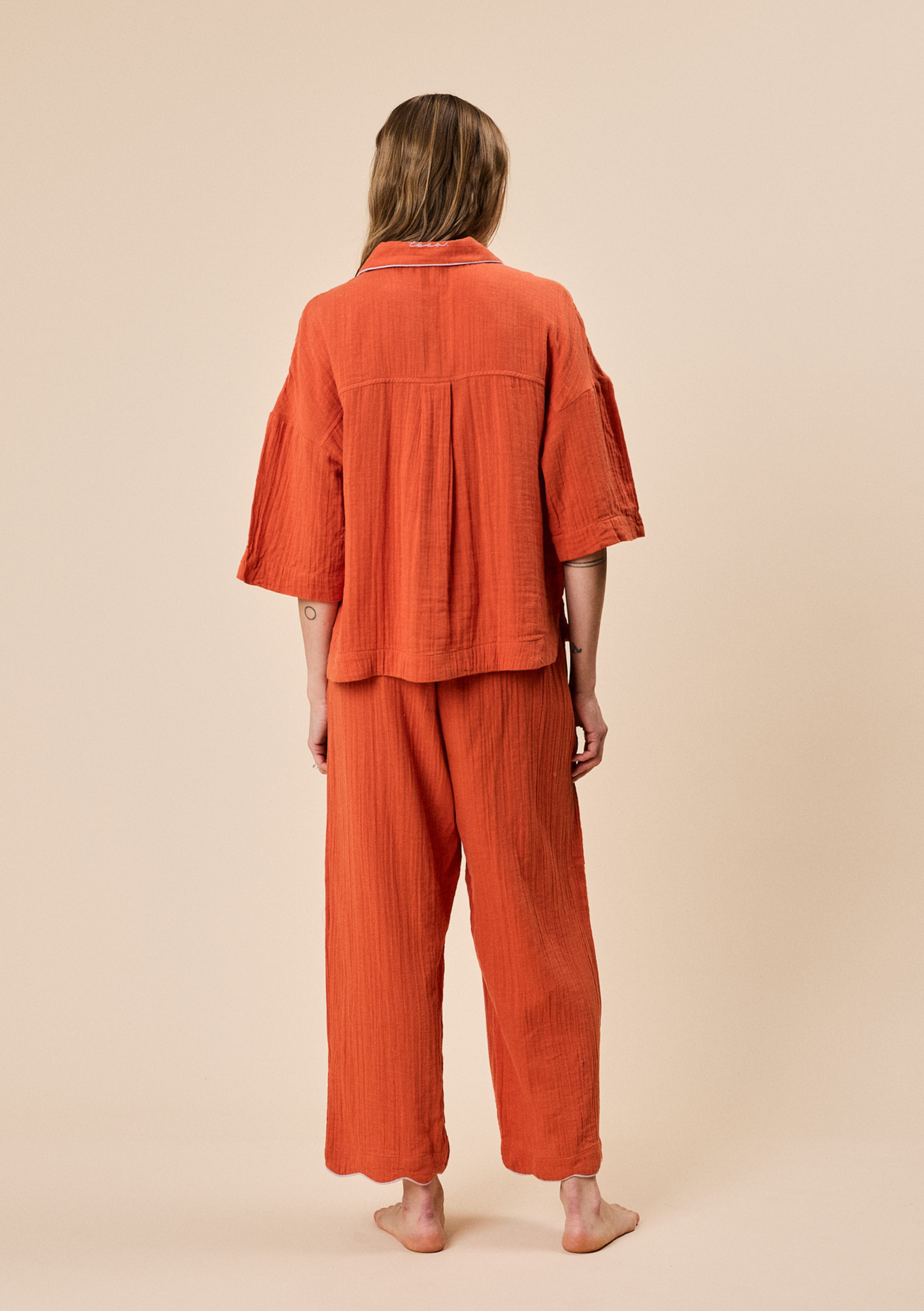 Long Cotton Pyjamas - Rust