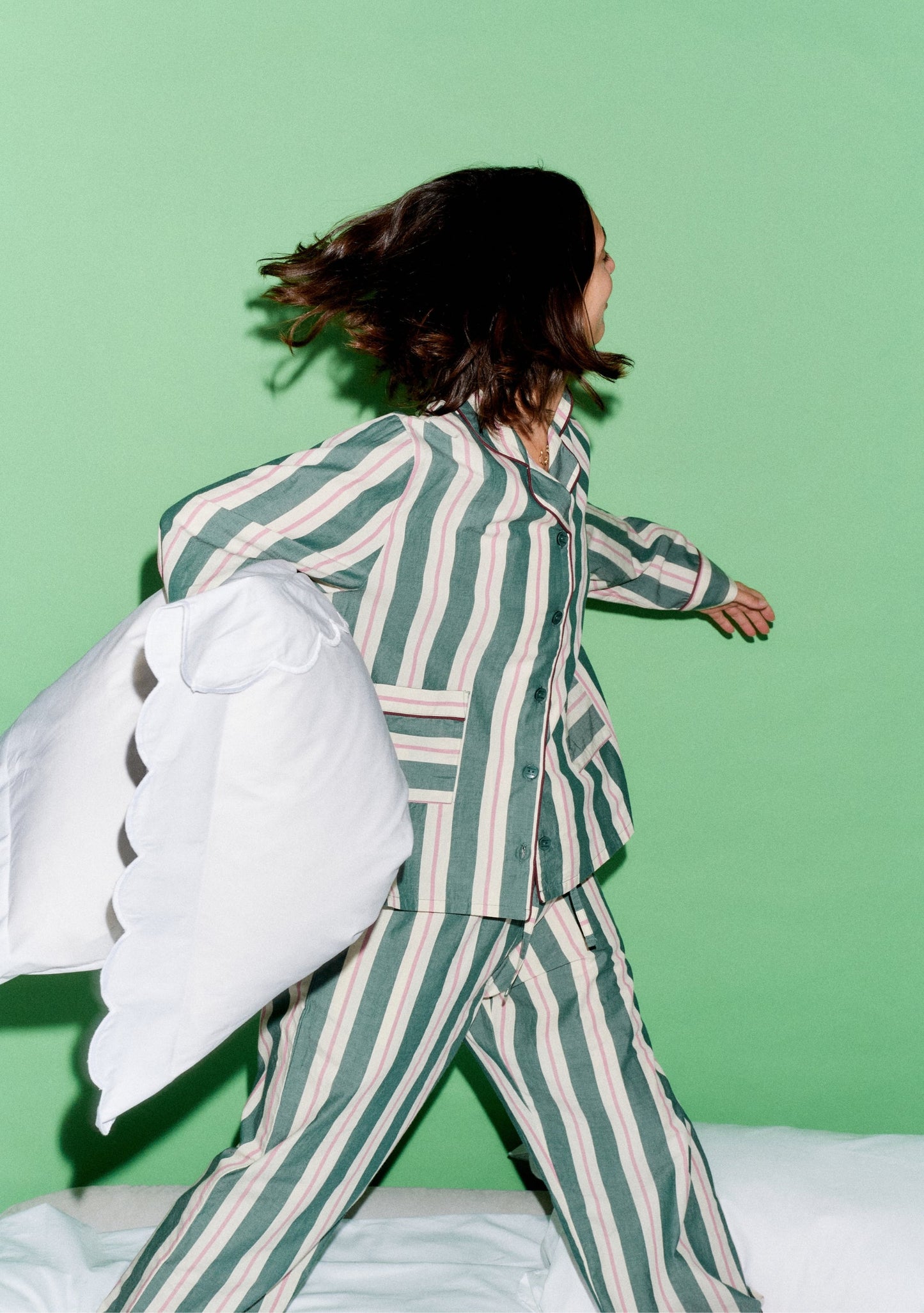 TBCo × Glassette Cotton Pyjamas - Green Stripe