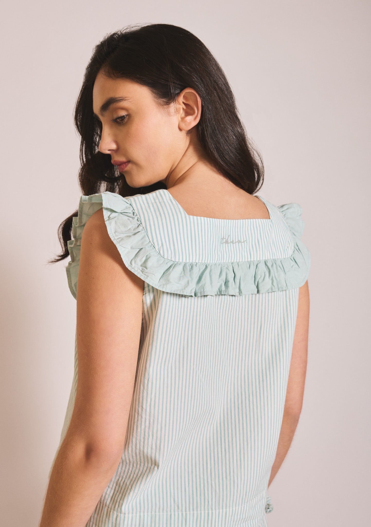 Cotton Pyjamas - Blue Stripe Ruffle