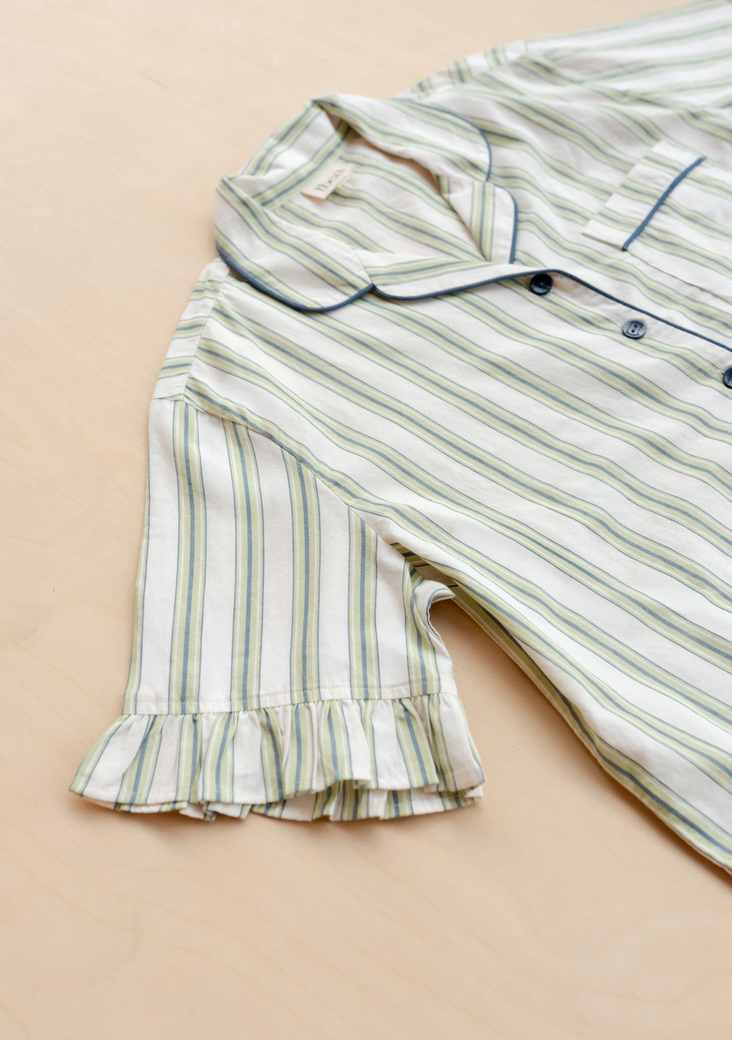 Cotton Pyjamas - Olive Stripe Ruffle