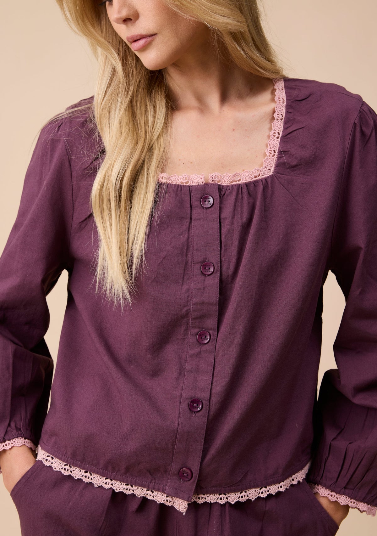 Cotton Pyjama Set - Fig Trim