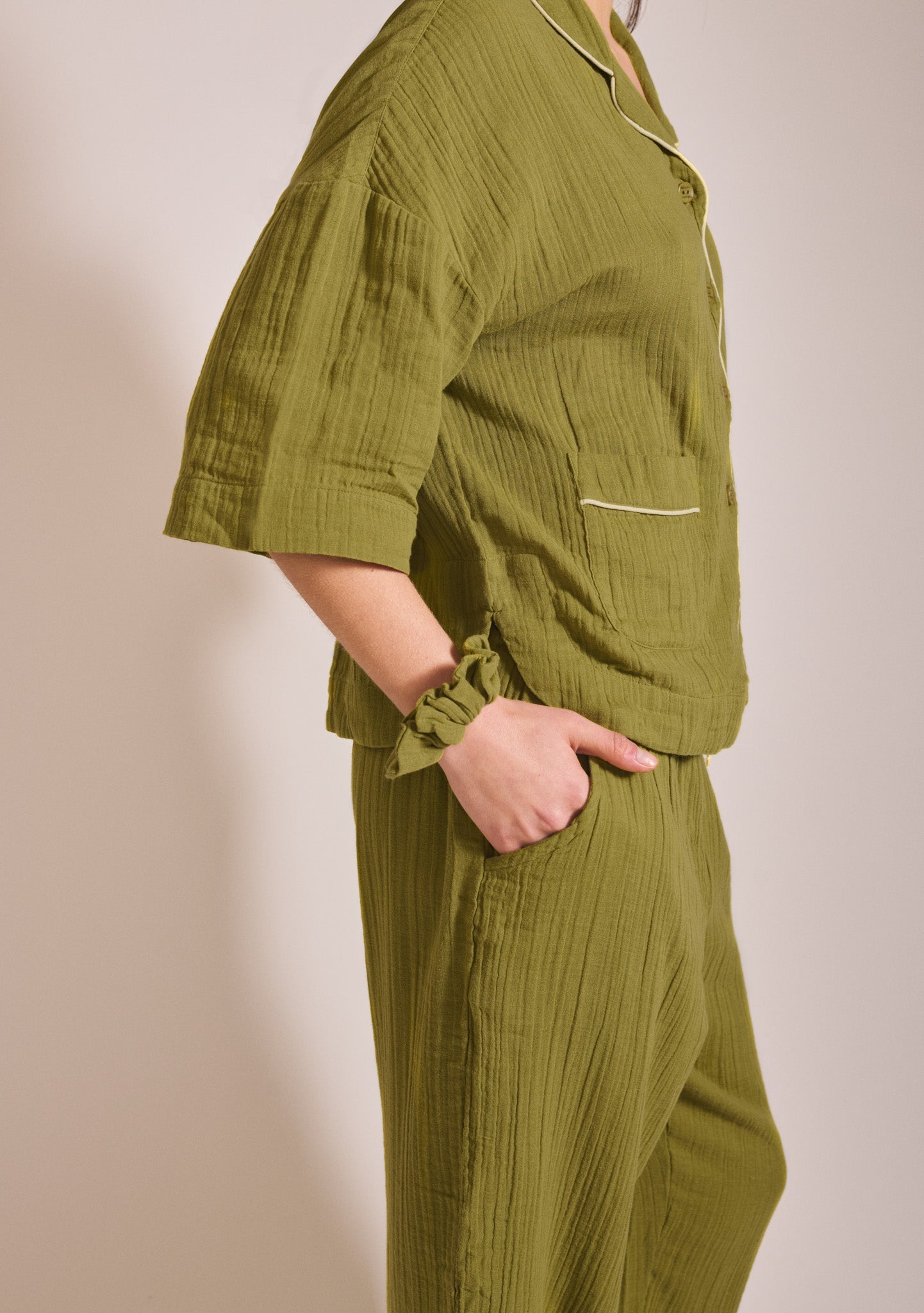 Cropped Cotton & Linen Pyjamas - Green