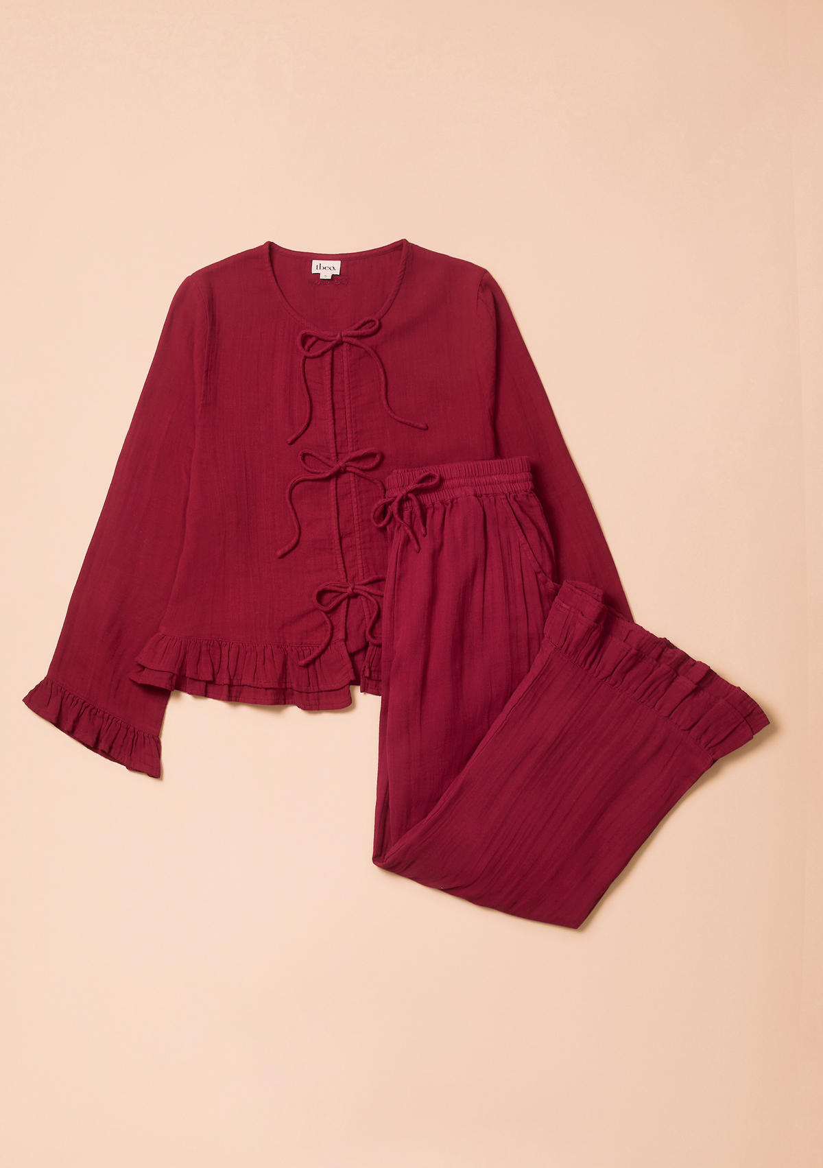Ankle Grazer Cotton Pyjama Set - Red Ruffle