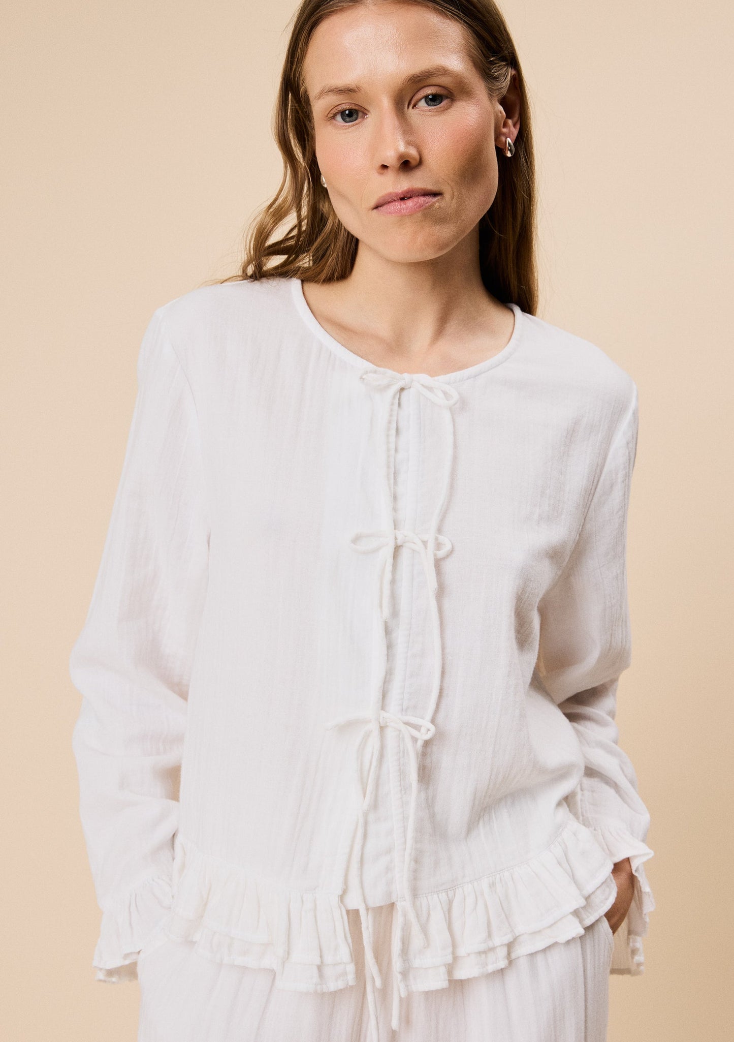 Ankle Grazer Cotton Pyjama Set - White Ruffle