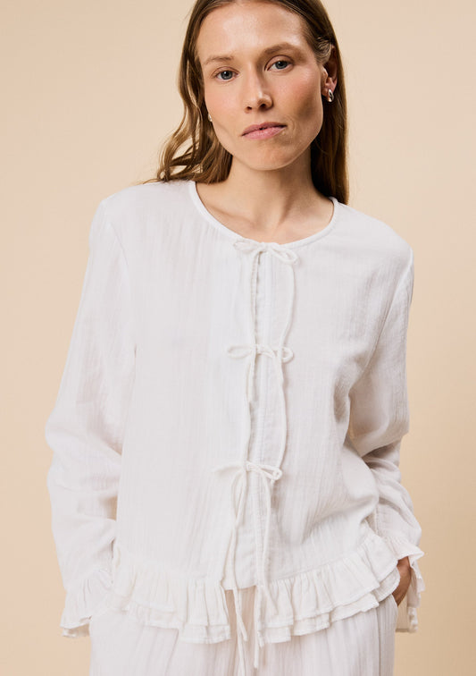 Ankle Grazer Cotton Pyjama Set - White Ruffle